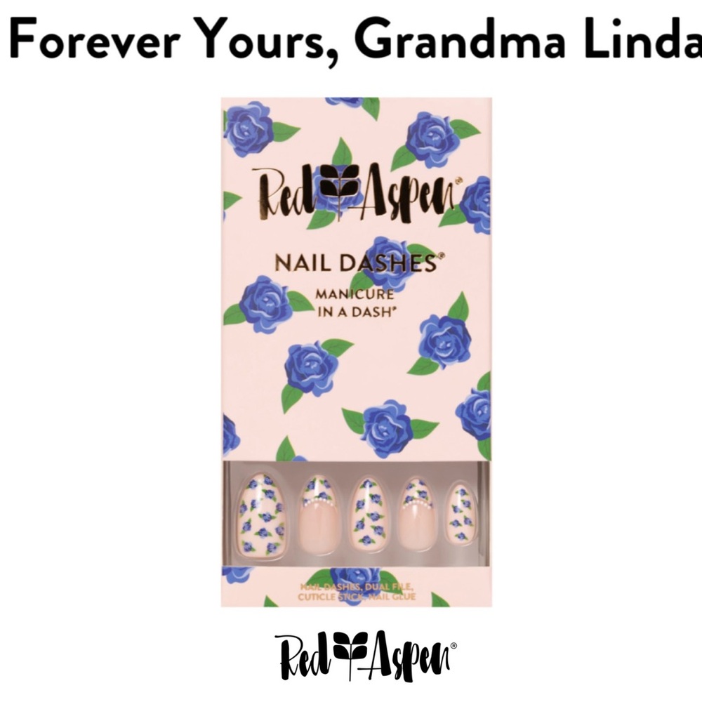 Red Aspen Nail Dashes 
Forever Yours, Grandma Linda 
Med Almond Blue Floral b616